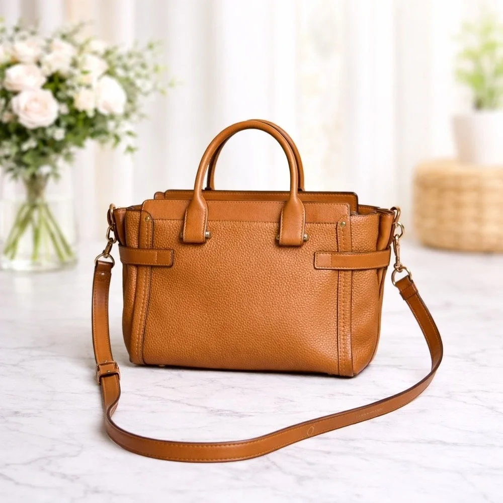 Coach Swagger 27 Carryall Saddle Tan Pebbled Leather Satchel Bag 34816 - Picture 2 of 9